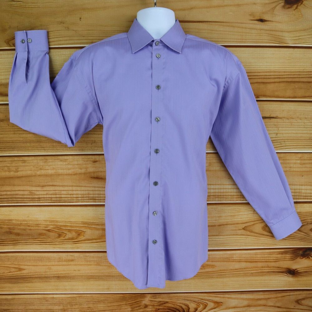 Kenneth Cole Dress Shirt Wrinkle Free Mens M Purple Subtle Stripes Long Sleeve